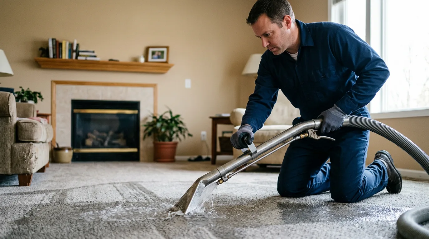 Water damage restoration technician working near Fairfield, VT